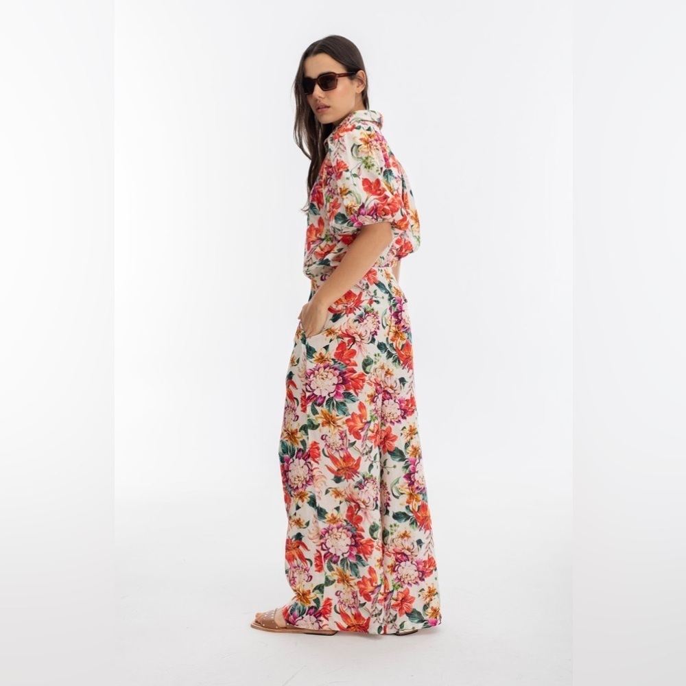 NEW LANHTROPY culotte linen pants in Full Bloom Print Small NWT wide leg - Picture 6 of 14